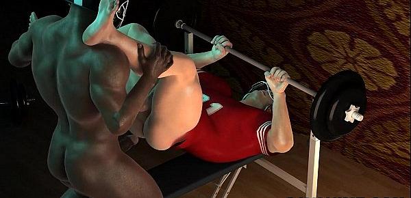  Two 3D football players having sex in the weight room